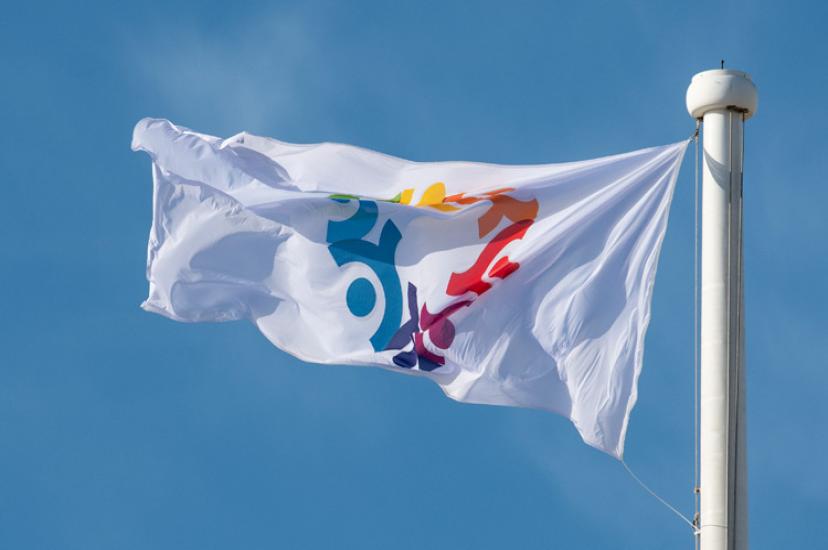 A flag with an inclusion logo flying