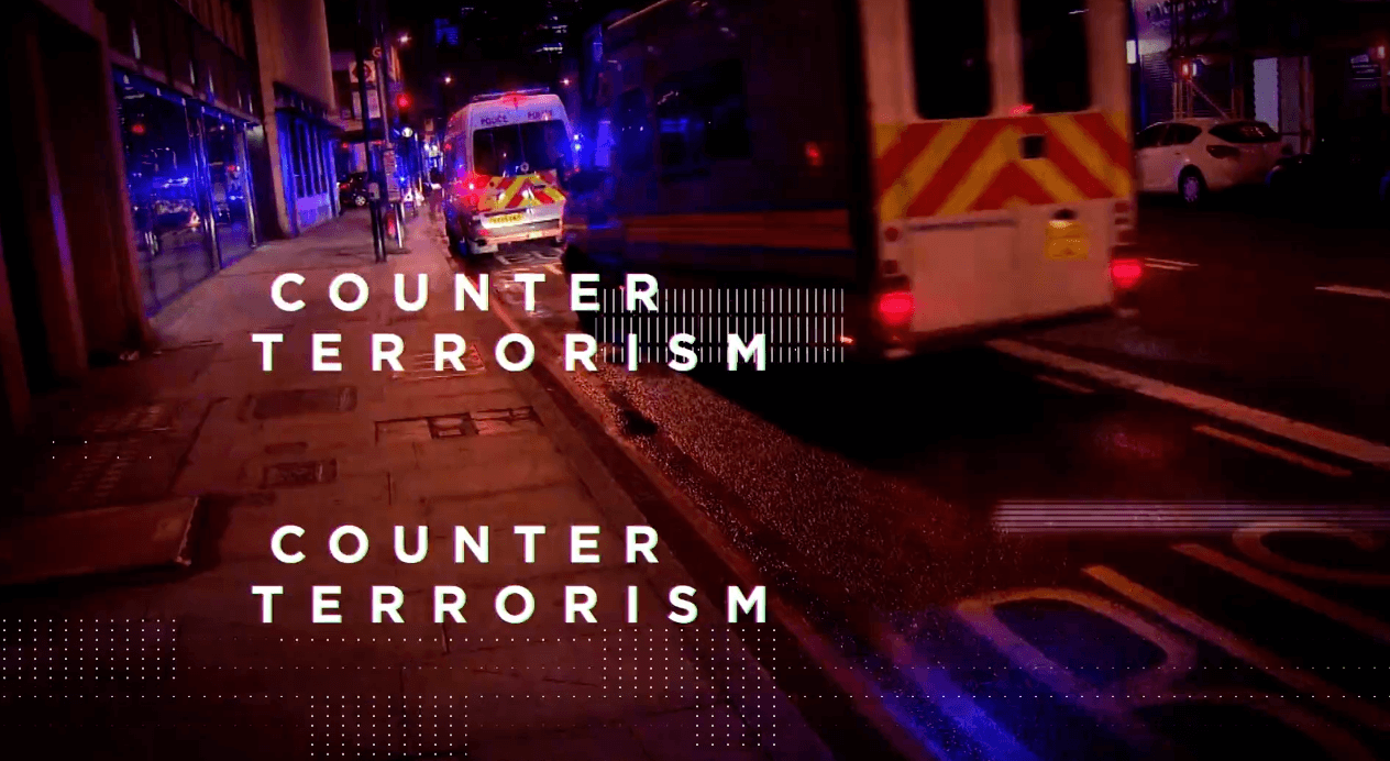 'Counter terrorism' written over an image of a police car